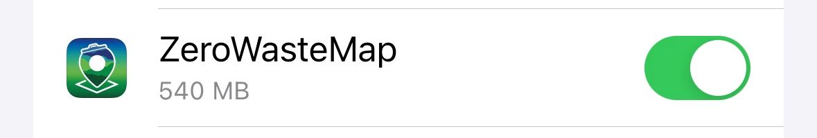 Screenshot des Datenverbrauchs der Zero Waste Map App