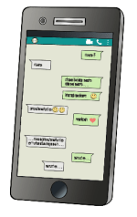 Grafik eines Smartphones, auf dem ein Chatverlauf zu sehen ist